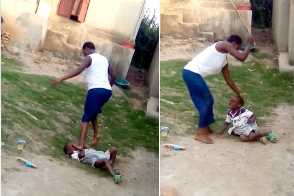 Woman beating child